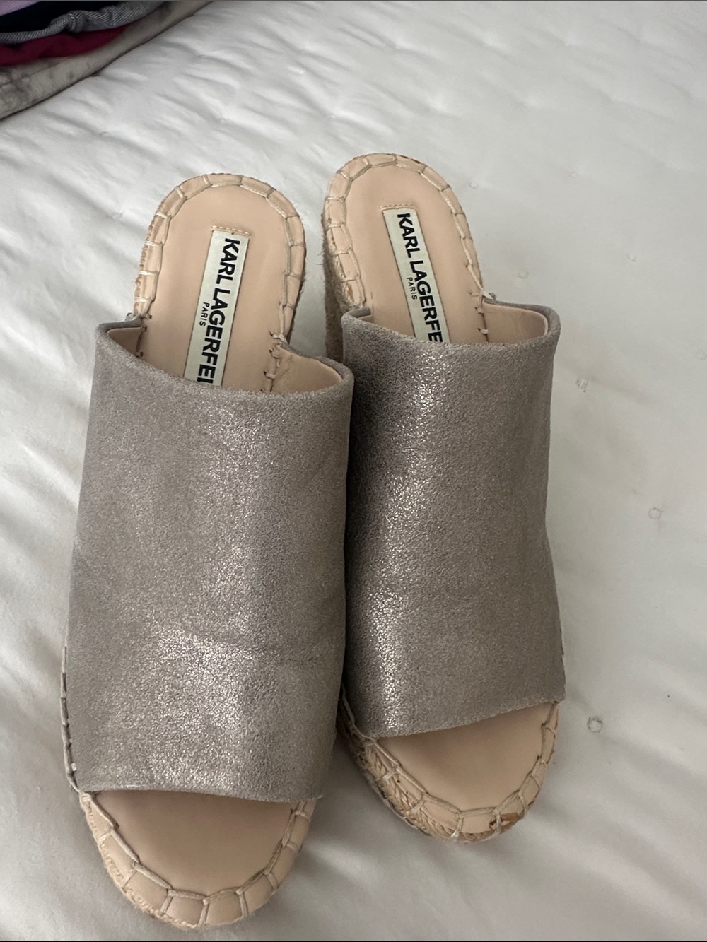 Karl Lagerfeld Shimmery Taupe Slip-On Mules